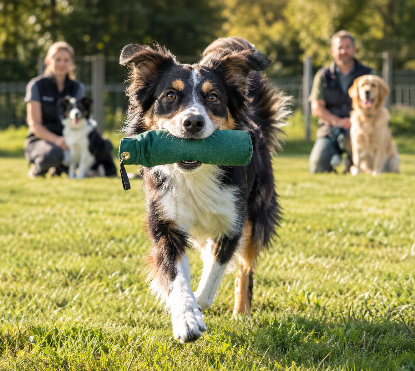 Hund mit Dummy beim Apportieren
